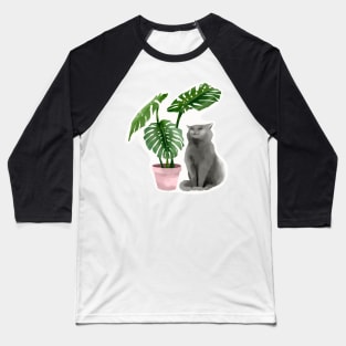 Happy Cat Monstera For Mugs and Stickers Baseball T-Shirt